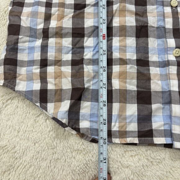 Peter Millar Mens Long Sleeve Button Up Size Medium Blue Brown White Geometric - Picture 8 of 10